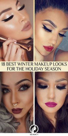 The sexiest winter makeup looks that are ideal for the holiday season! Christmas Party Makeup Looks Simple, December Eyeshadow Looks, Winter Wonderland Makeup Ideas, Christmas Eye Shadow Looks, Winter Wedding Makeup For Green Eyes, Holiday Makeup Looks Christmas Classy, Christmas Party Makeup Classy, Christmas Party Makeup Looks, Holiday Party Makeup Looks