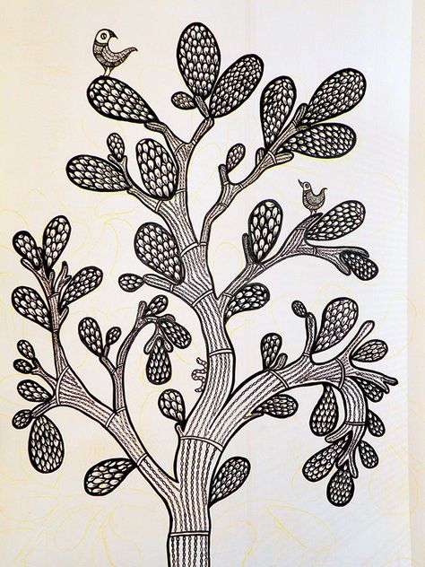 Gond Art Easy, Gond Art Motifs, Coloured Doodles, Colourful Crafts, Colour Doodle, Warli Painting, Gond Art, Gond Painting, Contemporary Art Painting