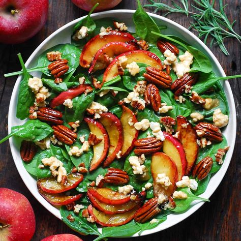 Fall Harvest Salad with Apples, Pecans, Spinach, and Maple-Lime Dressing Salads Fall, Aip Salad, Thanksgiving Salads, Potluck Salads, Sides Dinner, Ww Salads, Julia's Album, Fall Harvest Salad, Winter Salads