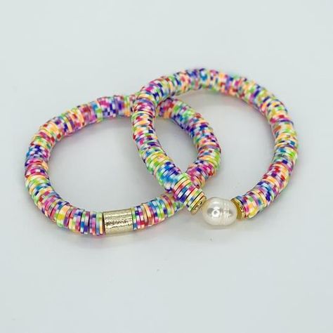 We make trendy stackable bracelets & hand-crafted, unique, marbled clay decorative bowls. All items are custom. We ship throughout the United States. Heishi Bracelets, Heishi Bracelet, Preppy Bracelets, Beaded Stuff, Marbled Clay, Confetti Dots, Bead Projects, Pearl Bracelets, Clay Bracelet