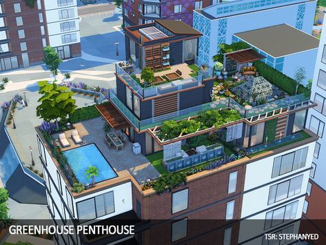 Sims 4 Fountainview Penthouse Layout, Sims4 Penthouse, Penthouse Sims 4, Penthouse Layout, Living Room Sims 4, Sims 4 Bedroom, Casas The Sims 4, Jungle Adventure, Spring Family