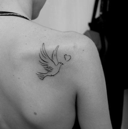 Dove Tattoo On Collar Bone, Hummingbird And Dove Tattoo, Pretty Dove Tattoo, Dove Back Tattoo Women, Dove Shoulder Tattoos For Women, Dove And Heart Tattoo, Dove Tattoo On Shoulder, Dove Tattoo Women, Two Doves Tattoo