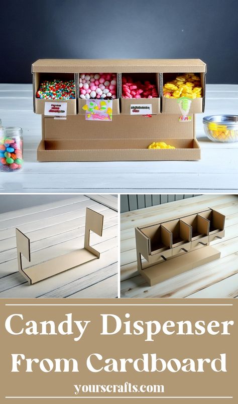 Candy Dispenser From Cardboard Diy Candy Dispenser, Dispenser Ideas, Diy Window Screen, Dispenser Diy, Coffee Cups Diy, Coffee Table Plans, Wooden Gazebo, Candy Dispenser, Diy Renovation