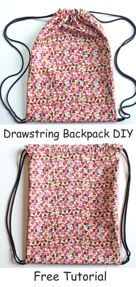 How To Make A Drawstring Bag Backpacks, Easy Diy Drawstring Backpack, Sew A Drawstring Backpack, Easy Sewing Backpack, Diy Sack Bag, Diy Drawstring Bag Backpack, How To Sew A Drawstring Backpack, Lined Drawstring Backpack Tutorial, Cinch Backpack Pattern