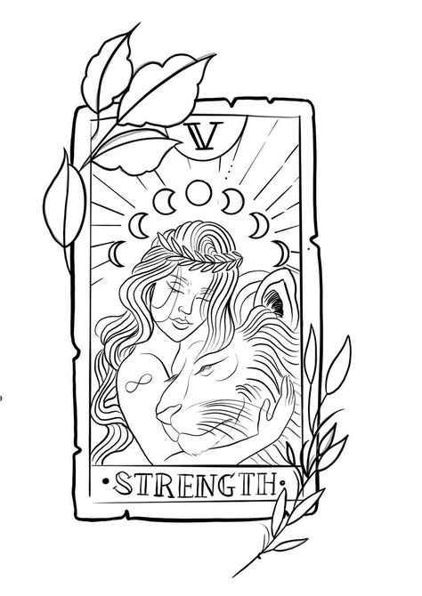 Tarot Card Tattoo Design Strength, Lion Tarot Card Tattoo, Crystal Wrapping, Strength Tarot, Empress Tarot Card, Tarot Tattoo, Tarot Card Tattoo, Card Tattoo Designs, Female Sleeve