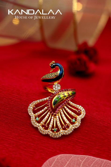 Peacock Ring Design, Peacock Ring Design Gold, Peacock Jewellery Design, Maroon Anarkali, Antique Gold Bracelet, Peacock Ring, Peacock Jewelry, Delicate Gold Jewelry, Bridal Necklace Designs