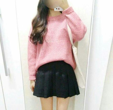 Pink sweater and black skirt Pink Sweater Black Skirt, Sweater Black, Black Skirt, Pink Sweater, Black Sweaters, Character Inspiration, Skater Skirt, Winter Fashion, Skirt