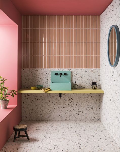 These 9 Bold Spaces Will Make You Want a Colorful Sink Bathroom Renovations, Colored Sinks, Colorful Bathroom, Mandarin Stone, Bad Inspiration, Tile Trends, Inspire Me Home Decor, Bathroom Sinks, Bathroom Colors