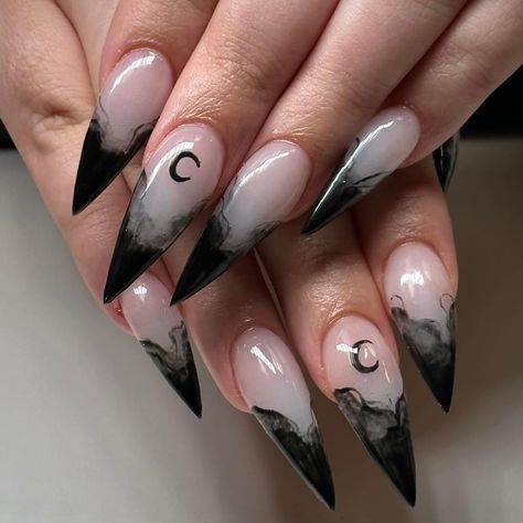 Witchy Square Nails, Witchy French Nails, Occult Nail Art, Gothic Acrylic Nail Designs, Witchy Nails Stiletto, Witchy Halloween Nails, Goth Nail Art, Ongles Halloween, Etsy Nails