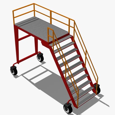 3D model of a rolling industrial platform Portable Scaffolding, Ladder Ideas, Sliding Ladder, Industrial Stairs, Stair Ladder, Sliding Door Design, Folding Ladder, Metal Stairs, 3d Modelle