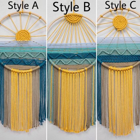 Macrame Sunset Wall Hanging, Sea Themed Macrame, Beach Macrame Wall Hangings, Macrame Sun Wall Hanging, Macrame Ocean Wall Hanging, Sunrise Macrame, Macrame Moon Wall Hangings, Round Macrame Wall Hanging Diy, Sunset Macrame