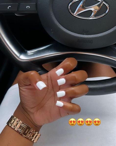 Short White Powder Nails, Overlay White Nails, 2 Short Nails 3 Long, White Nails On Natural Nails, Simple Short Sets Nails, Plain White Square Nails, Short Cute White Nails, Square Gel Nails Short, White Shorties Acrylic Nails