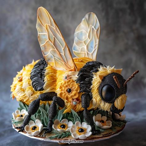 Bee Birthday Cake, Extreme Cakes, Realistic Cakes, Bee Cakes, Fantasy Cake, Culinary Art, Baking Cakes, Animal Cakes, Crazy Cakes