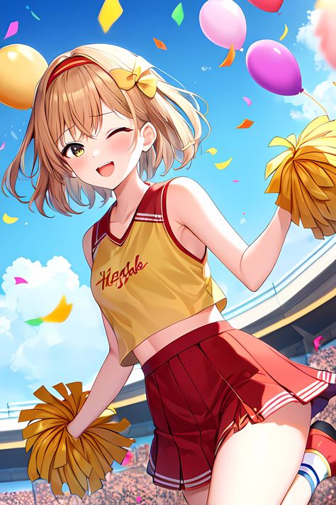 Anime Cheerleader Outfit, Haikyuu Cheerleader, Cheerleader Art Anime, Character Design Cheerleader, Cheerleader Character, Mha Cheerleaders Manga, Cartoon Cheerleader Drawings, Anime Cheerleader, Redhead Art