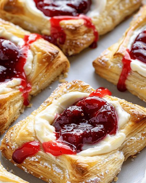 Cherry Cream Cheese Danish - Recipes, Tasks & Tools Danish Recipe Puff Pastry, Cherry Cream Cheese Danish, Cherry Danish Recipe, Cream Cheese Danish Recipe, Cherry Cream Cheese, Cream Cheese Puff Pastry, Danish Recipes, Cheese Danish Recipe, Sweet Cherry Pie