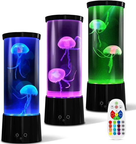 【Upgraded Jellyfish Lava Lamp】AONESY latest jellyfish tank lamp adpots more realistic jellyfish and longer service life brushless motor. Water outlet design was changed and Acrylic bottom plate was added to avoid jellyfish being stuck. 【Lava Lamp for kids with Remote】Equipped with a Remote control,the jelly fish light lamp features 17 changing colors,4 flashing modes and 3 brightness allowing you to change various effects. Jellyfish Lava Lamp, Lava Lamp For Kids, Mini Jellyfish, Jellyfish Tank, Aquarium Lamp, Best Night Light, Light Therapy Lamps, Jellyfish Aquarium, Jellyfish Light