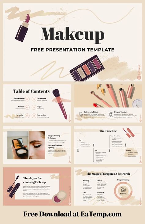 Makeup PowerPoint Presentation Template - Free PowerPoint Templates, Google Slides, Figma Deck And Resume Makeup Presentation, Free Powerpoint Templates, Template Google, Presentation Template Free, Slides Template, Ppt Template, Free Beauty Products, Powerpoint Presentation Templates, Financial Goals