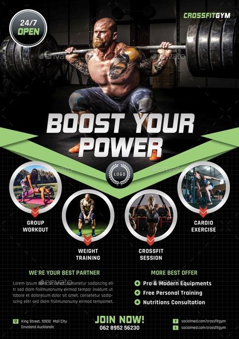 Gym Flyer, Gym Banner, Pamphlet Template, Sports Design Ideas, Gym Wallpaper, Fitness Flyer, Power Logo, Gym Poster, New Flyer