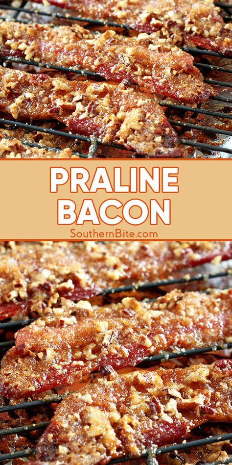 Bacon Pecan Brittle, Praline Chicken Recipes, How To Make Praline Pecans, Bacon Pralines, Praline Chicken, Praline Bacon Recipe, Bacon Brittle Recipe, Praline Bacon, Bacon Dessert Recipes