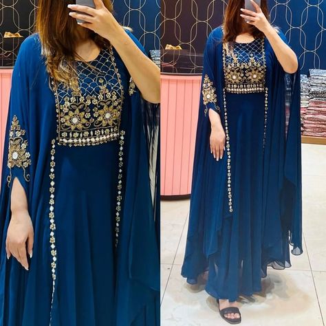 ₹1580 **. RUTBA KHAN** ( INDO WESTERN DRESS ) *2359* Fabric Description *Kurti* Georgette one piece designer Indo Western Kaftaan Look Dress Attached With Linning And Highlighted With beautiful HandWork nd sleeves also with handwork👌👌👌 *Length* :55"inchs *Size* : 40-42-44 * Rate:1580/- Free shipping ** READY TO DISPATCH ** *Note* ⏩ COD (Cash On Delivery) not available ⏩ To Book on Whatsapp, Please Click here https://wa.link/tjwvjz ⏩ Ping On Whatsapp +919468590026 ⏩ Visit www.arhams.in Or www. Kurti Georgette, Special Dress, Kaftan Style, Eid Special, Indo Western Dress, Western Dress, Ready To Wear Saree, Designer Kurtis, Kurta Designs Women