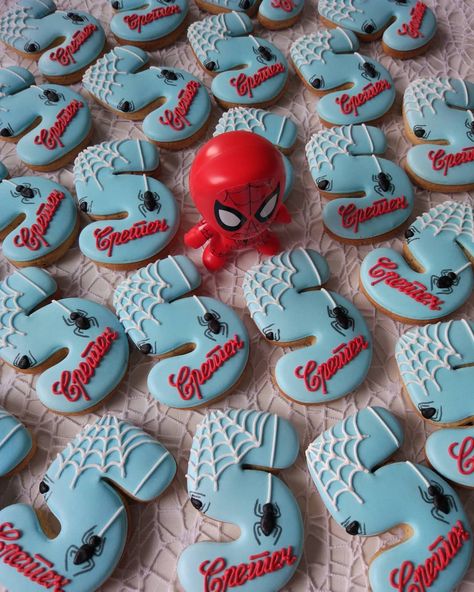 Number 5 Cookies, Spidey And Friends Cookies, Spiderman Birthday Cookies, Spidey And Friends Cookies Decorated, Spiderman Cookies Decorated Birthday, Spider-man And His Amazing Friends Cookies, Spiderman Cookies, Harry Birthday, Man Cookies