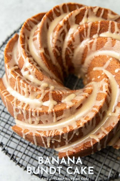 Soft, moist, and super flavorful banana bundt cake topped with warm brown sugar glaze. Perfect for any occasion or simply to satisfy your sweet cravings. Bundy Cake, Bundt Cake Glaze, Banana Bundt Cake, Banana Bundt, Baking Lessons, Banana Bread Cake, Brown Sugar Glaze, Bundt Cake Pan, Leftover Cake