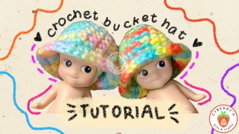 Sonny Angel Crochet Hat, Sonny Angel Crochet Clothes Pattern, Sonny Angel Clothes Pattern, Sonny Angel Crochet Pattern, Sonny Angel Accessories, Crochet Sonny Angel Clothes, Crochet Bucket Hat Tutorial, Sonny Angel Crochet, Bucket Hat Tutorial