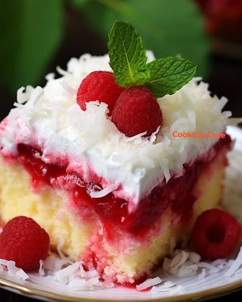 Zinger Poke Cake, Raspberry Zinger Poke Cake, Zinger Cake, Raspberry Zinger, Poke Cake Recipes, Leftover Cake, Poke Cakes, Refreshing Desserts, White Cake Mixes