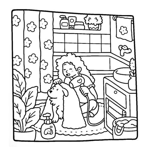 Cozy Coloring Pages For Adults, Minimalistic Coloring Pages, Cozy Girl Coloring Page, Girly Coloring Pages Aesthetic, Cocowyo Coloring Pages Printable, Coloring Pages Cozy, Cute Cozy Coloring Pages, Cozy Colouring Pages, Colouring In Pages Aesthetic