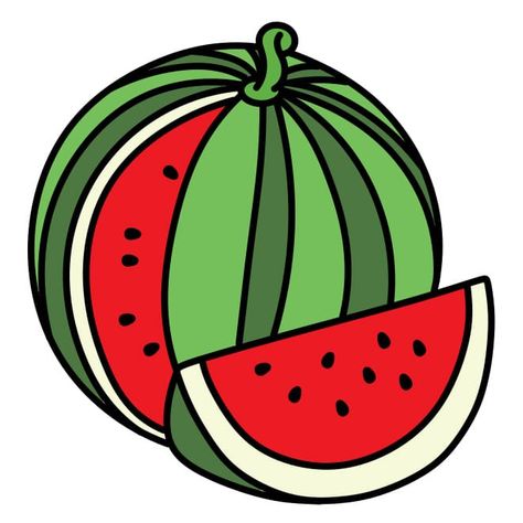 Watermelon Drawing Tutorial - How to draw Watermelon step by step How To Draw A Watermelon, Easy Watermelon Drawing, Watermelon Sketch, Draw Watermelon, Watermelon Drawing, Watermelon Painting, Eiffel Tower Lights, Plant Games, Watermelon Seeds