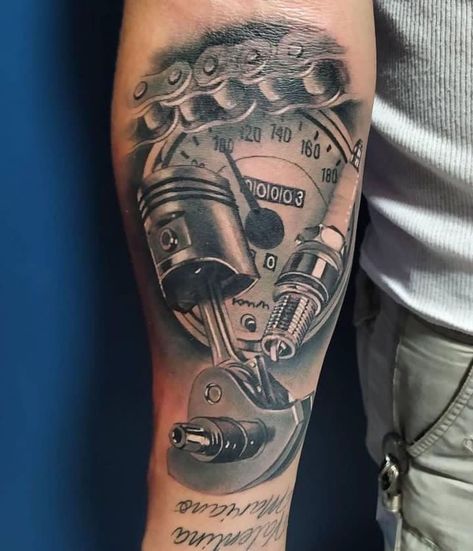 Car Inspired Tattoos, Tire Tattoo, Bikers Tattoo, Bmw Tattoo, Teddy Tattoo, Typographic Tattoo, Piston Tattoo, Half Arm Sleeve Tattoo, Auto Tattoo