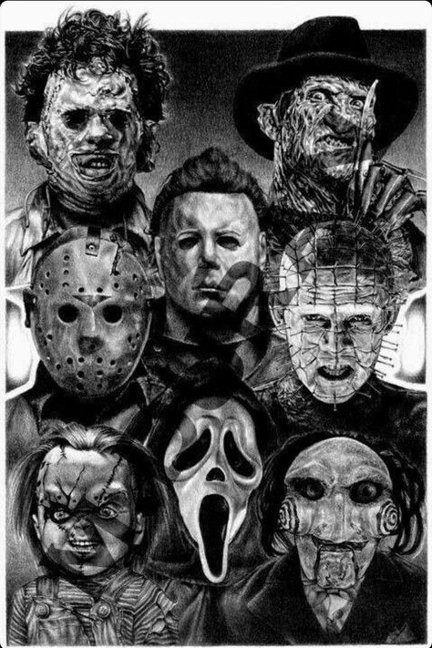 Horror Movie Tattoos, Movie Villains, Helloween Wallpaper, Movie Tattoos, Scary Movie Characters, Horror Villains, Scary Tattoos, Theme Tattoo, Horror Movie Icons