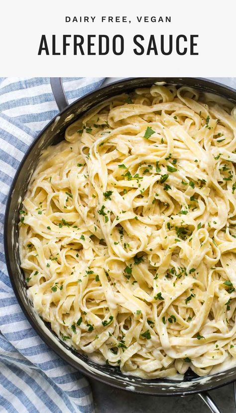 This is the creamiest dairy-free alfredo sauce and it only takes 10 minutes. Can be made vegan with vegetable broth. #alfredosauce #dairyfree #vegan @simplywhisked Non Dairy Alfredo Sauce, Non Dairy Alfredo Sauce Recipe, Alfredo Sauce Vegan, Dairy Free Alfredo, Fetuccini Alfredo, Dairy Free Queso, Dairy Free Alfredo Sauce, Butternut Squash Pasta Sauce, Vegan Alfredo Sauce