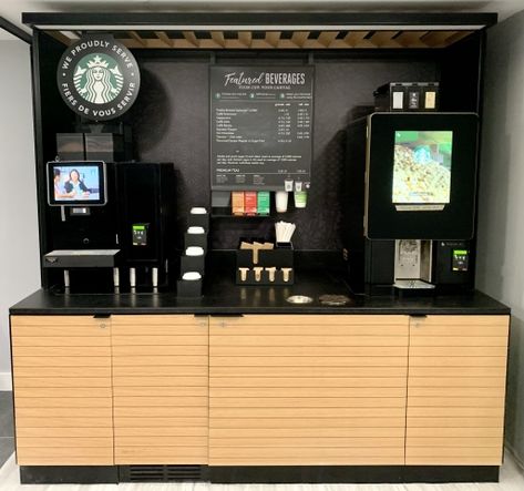 Self Service Coffee Machines | We Proudly Serve Starbucks® Starbucks Vending Machine, Self Service Coffee Station, Self Serve Coffee Station, Office Coffee Station Corporate, Self Serve Coffee Bar, Starbucks Machine, Starbucks Coffee Machine, Office Coffee Station, Cafe Corner