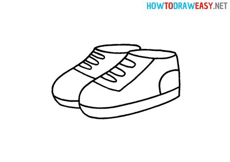 How to Draw an Easy Sneakers #SneakersDrawing #EasySneakerDrawing #Sneaker #Sneakers #Snickers #Snicker #Shoes #ShoeSketch #ShoesDrawing #Clothing #Trend #Trends #Clothes #EasyDrawings #HowtoDrawSneakers Shoes To Draw Easy, Shoes Simple Drawing, Shoes Outline Drawing, How To Draw Shoes Easy, Simple Shoes Drawing, Cartoon Sneakers Drawing, Shoes Easy Drawing, Shoes Drawing Reference Sneakers, Easy Shoe Drawing