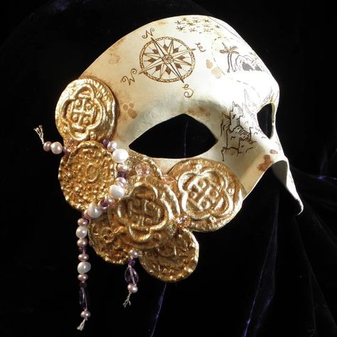 Pirate Masquerade Mask, Pirate Mask, Gold Fantasy Mask For Carnival, Traditional Luxury Gold Masquerade Mask, Gold Baroque Masquerade Mask, Gold Carnival Masquerade Eye Mask, Elegant Baroque Theater Masks, Treasure Maps, Clay Masks