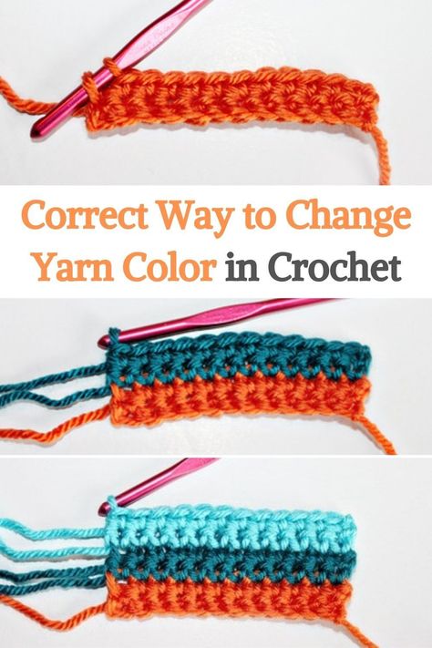 How To Begin Crochet, Adding New Skein Of Yarn Crochet, How Do You Change Colors When Crocheting, Add Yarn To Crochet, Crochet Helpful Hints, How To Start A New Color In Crochet, How To Add Different Color Yarn Crochet, Adding New Color In Crochet, How To Attach New Yarn In Crochet