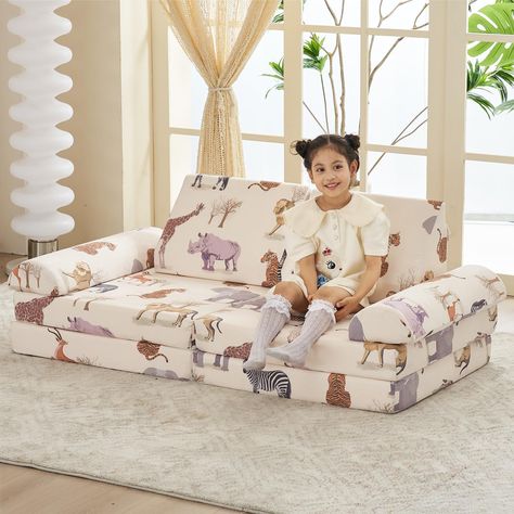 PRICES MAY VARY. New trendy toy furniture – The kids floor sofa set includes 2 basic parts overall（56.7"x28.3"x17.3"），2 triangle wedges (19.7"x12.6"x9.4"), 2 semi-circular handrails (8.7" x 28.3") for free assembly. Selected material for kids – Jela modular furniture adapts premium eco-friendly and nontoxic material to care your kids’ health with soft touch sense. The whole product has been passed CertiPUR-US which prohibits any CFCs use, or any harmful elements through the whole manufacturing. Kids Playroom Flooring, Bedroom Reading Corner, Toy Furniture, Playroom Flooring, Kids Couch, Play Couch, Sofa Modular, Large Couch, Floor Sofa