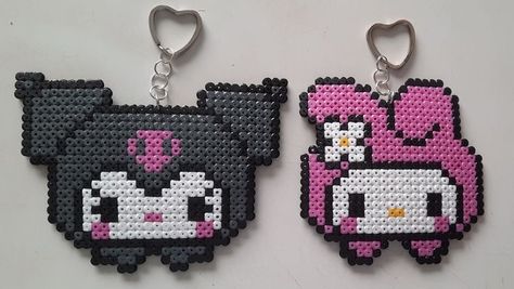 Hello Kitty Perler Pattern, Hello Kitty Melty Beads, Kuromi Hama Beads, My Melody Perler Beads, Hama Beads Hello Kitty, Kuromi Perler Beads, Sanrio Perler Beads, Sanrio Perler Bead Patterns, Kitty Perler Beads