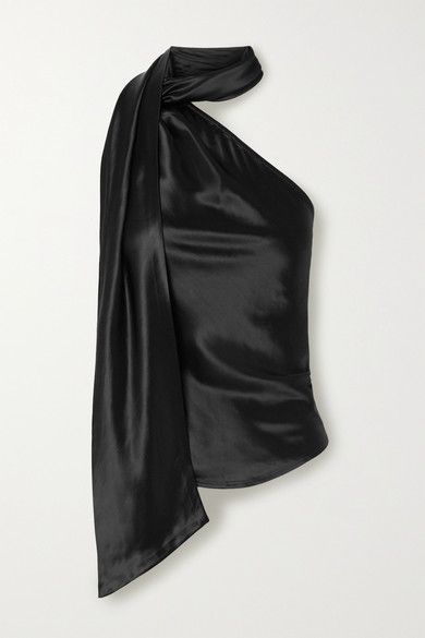 The Range Convertible One-Shoulder Satin Top Drape Top Pattern, Bottega Veneta Earrings, Satin Tops, Black Off The Shoulder Top, Black Convertible, Laura Lombardi, Liquid Satin, Scarf Neck, Convertible Top