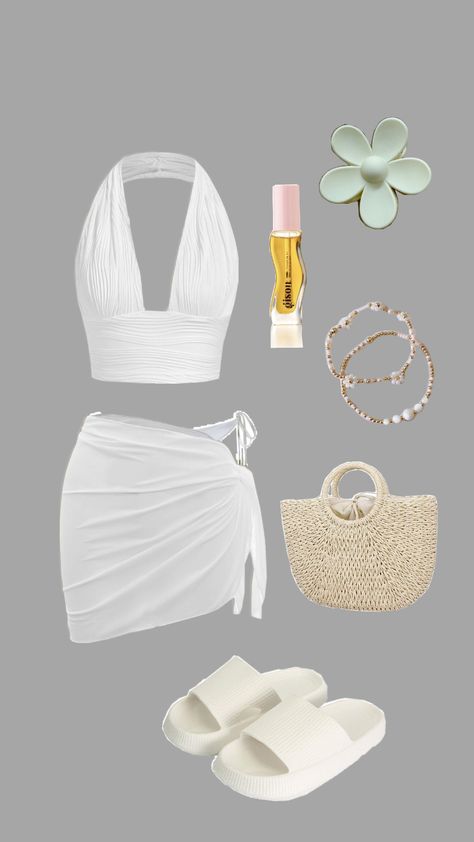 #summer #beach #holidays #vacation #beachday #ocean #white #lipoil #clawclip #outfit #outfitinspo Outfit For Boat Cruise, Classy Holiday Outfits Summer, Cruise Essentials For Women, Beach Date Night Outfit, Party Outfit Baddie, Classy Beach Outfit, Cruise Fits, Shuffles Summer, Beach Holiday Outfits