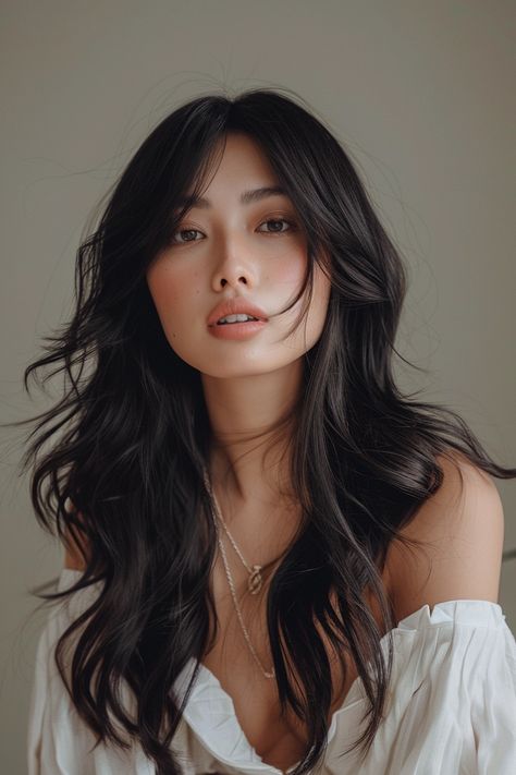 29 Long Layered Hair With Curtain Bangs Styles That Turn Heads Curtain Bangs Prom Hair, Asian Medium Length Hair With Layers, Layered Hair With Curtain Bangs, Versatile Haircut, Trend Hairstyle, Bangs Styles, Asian Long Hair, Free Hairstyle, Hairstyles Quick