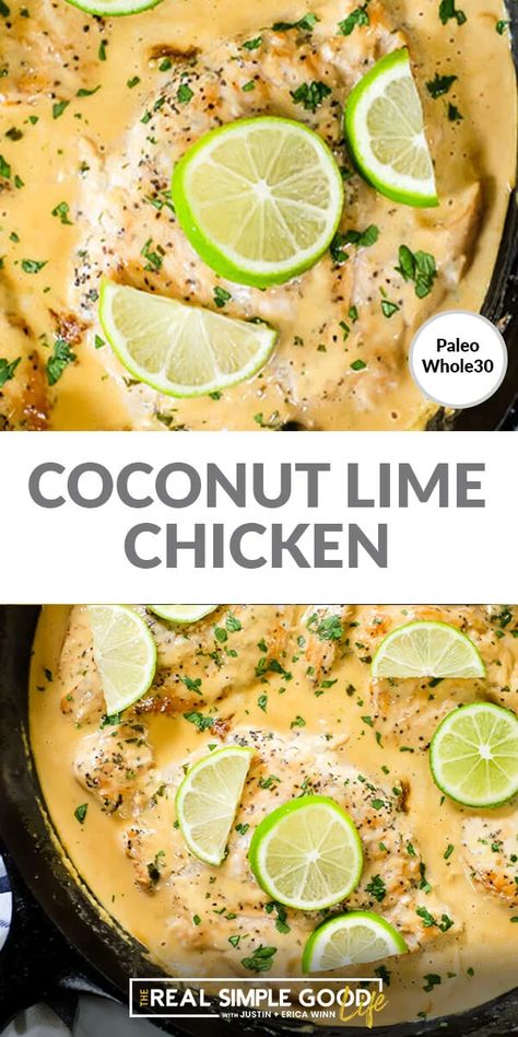 Coconut Lime Chicken (Paleo, Whole30 + Keto) Lime Chicken Breast, Coconut Milk Chicken, Coconut Lime Chicken, Whole30 Keto, Coconut Milk Recipes, Paleo Chicken, Lime Chicken, Coconut Lime, Milk Recipes