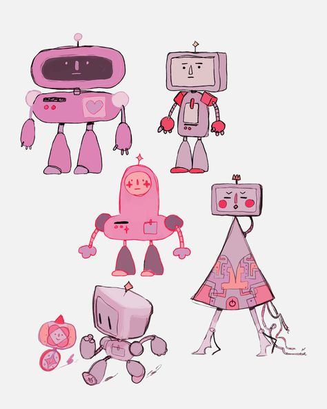 Cute Alien Design, Robot Concept Art Cute, Shy Character Design, Robot Oc Design, Geometric Character Design, Cute Robot Art, Space Character Design, Cartoon Concept Art, Video Game Character Design