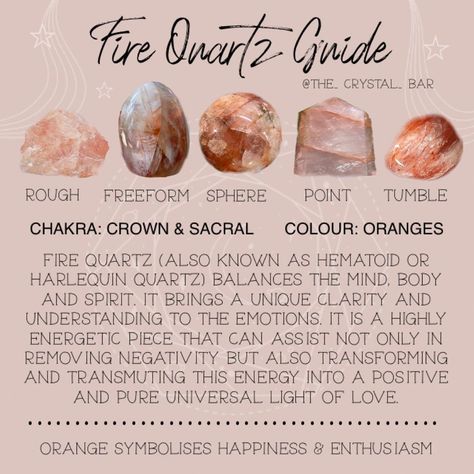 Fire Quartz Crystal Meaning, Birthstones Chart, Quartz Crystal Meaning, Crystal Magick, Quartz Meaning, Gemstones Chart, Crystal Seashells, Crystal Healing Chart, Rock Tumbling