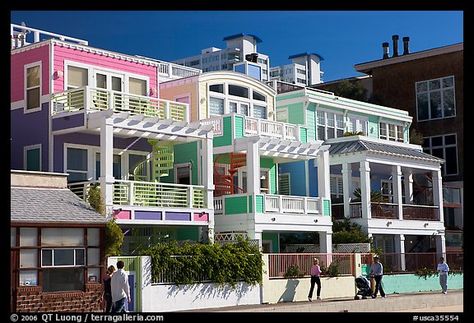 colorful beach houses | Picture/Photo: Row of colorful beach houses. Santa Monica, Los Angeles ... Two Story Beach House, Santa Monica Beach House, Pictures Of California, Beach House Pictures, Colorful Beach House, Santa Monica Los Angeles, Beach House Colors, California Beach House, Beach House Exterior