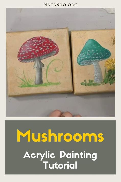 Mushroom Painting, Mushroom Paint, World Of Imagination, Canvas Painting Tutorials, Kids Art Class, Acrylic Painting Tutorials, Creative Painting, Mushroom Art, Painting Lessons