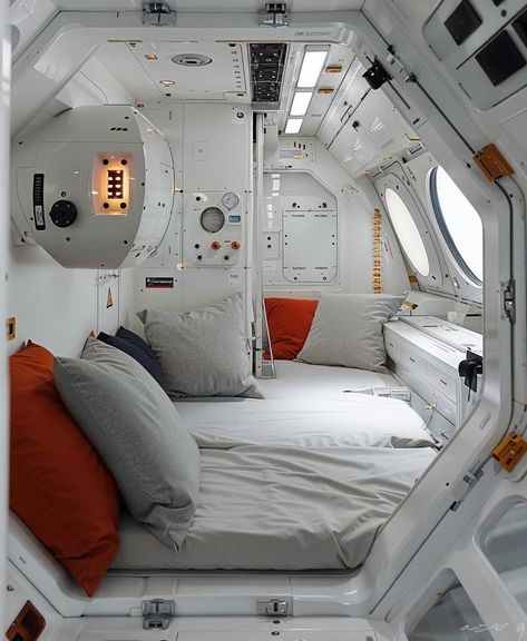 Spaceship Room Concept Art, Scifi Room Concept, Spaceship Quarters, Spaceship Concept Interior, Space Ships Interior, Spaceship Interior Bedrooms, Space Station Concept Art, Space Shuttle Interior, Sci Fi Apartment