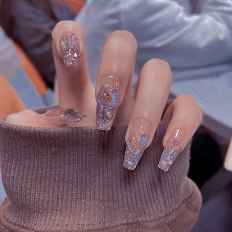 Nail Inspo Classy, Quinceanera Nails, Asian Nails, Classy Acrylic Nails, Pretty Gel Nails, Really Cute Nails, Designs Nail, Metallic Nails, Jelly Nails