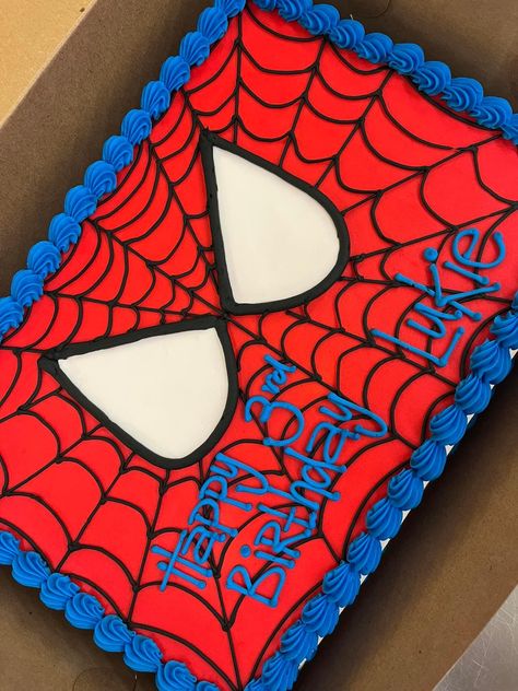 Spiderman Birthday Cakes Ideas, Spiderman Cake Sheet, Square Spiderman Cake Ideas, Spider Man Cake Simple, Spiderman 2nd Birthday Party Ideas, Easy Spidey Birthday Cake, Homemade Spider Man Cake, Spidey Birthday Activities, Spiderman Square Cake